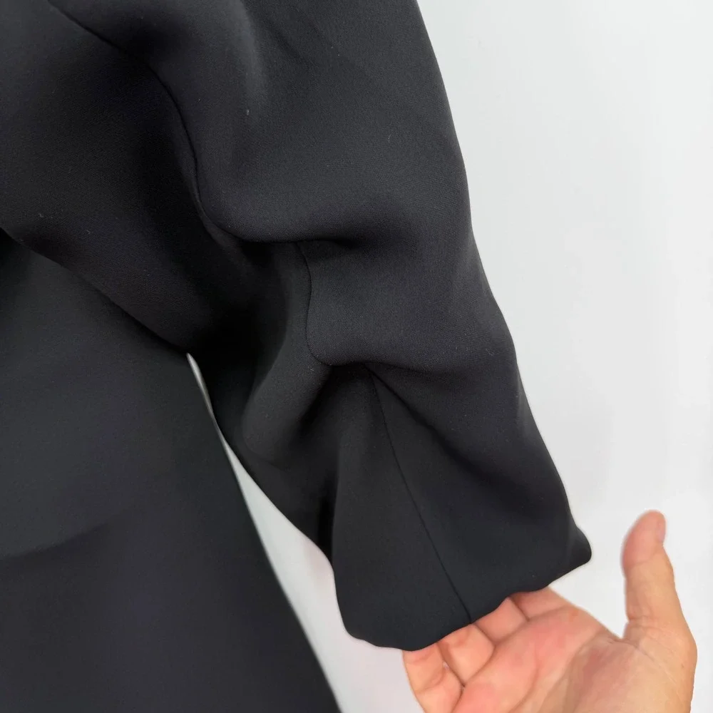 Chicos Black Open Front Ruched 3/4 Sleeve Blazer Jacket Size 2 US 12 Office
